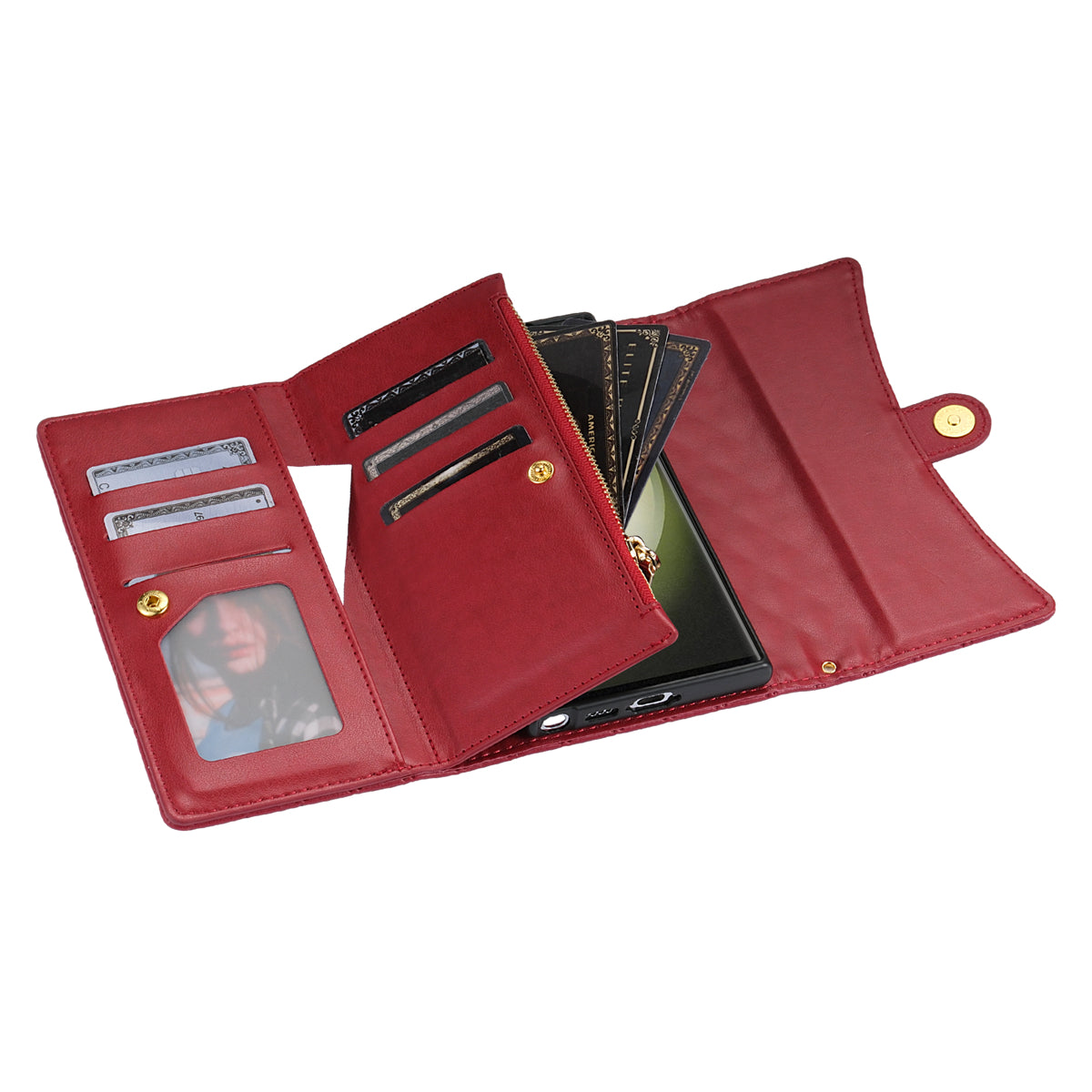 BKS-002 For Samsung Galaxy S24 Ultra Wallet Case 7 Card Slots Leather Shockproof Phone Cover - Red
