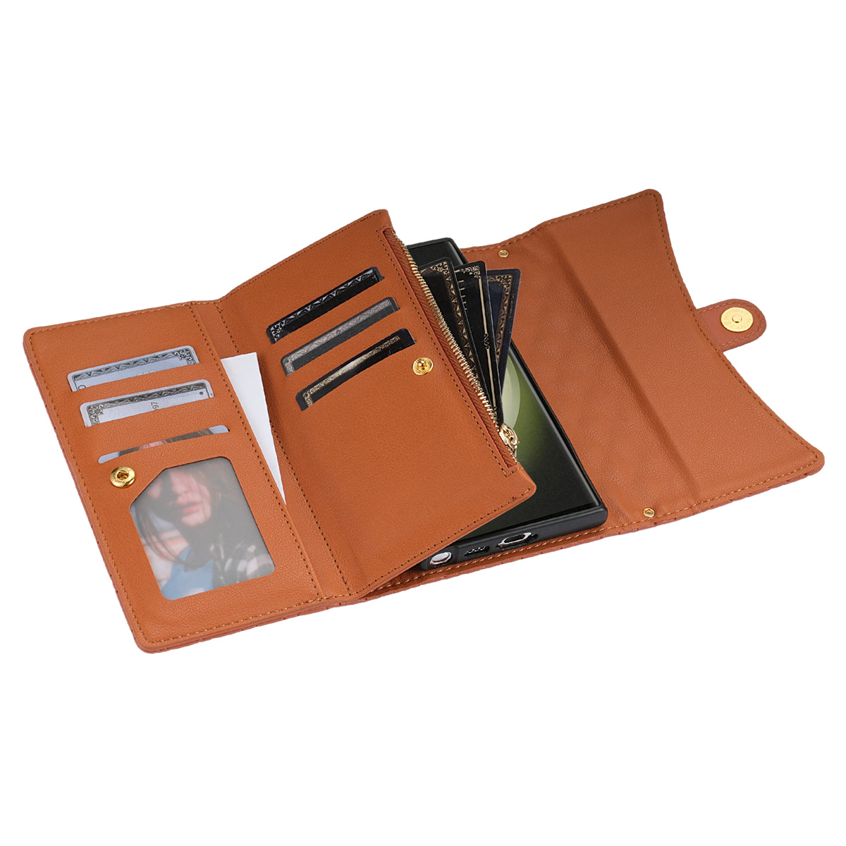 BKS-002 For Samsung Galaxy S24 Ultra Wallet Case 7 Card Slots Leather Shockproof Phone Cover - Brown