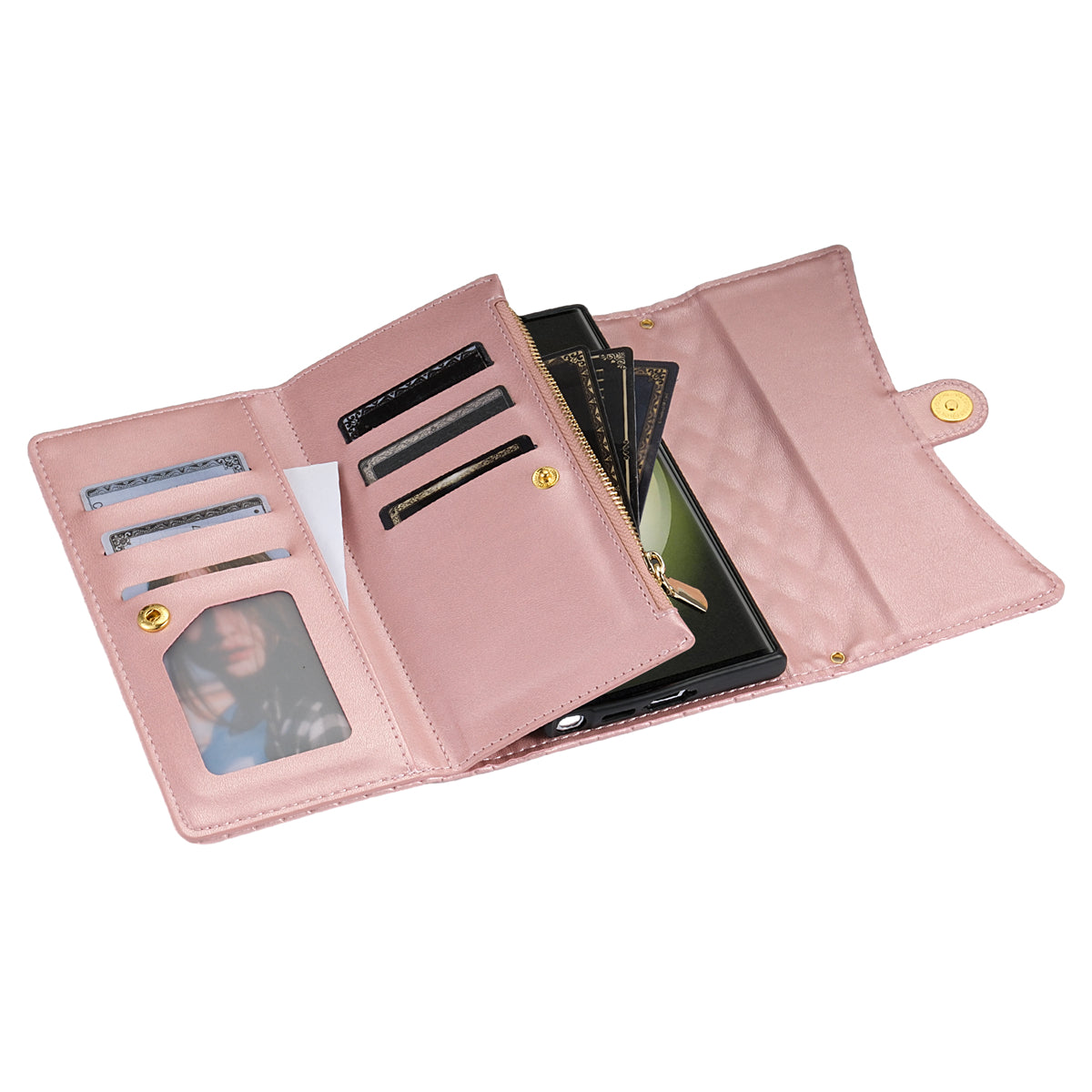 BKS-002 For Samsung Galaxy S24 Ultra Wallet Case 7 Card Slots Leather Shockproof Phone Cover - Rose Gold