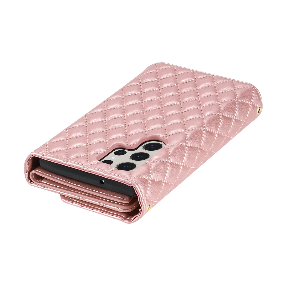 BKS-002 For Samsung Galaxy S24 Ultra Wallet Case 7 Card Slots Leather Shockproof Phone Cover - Rose Gold