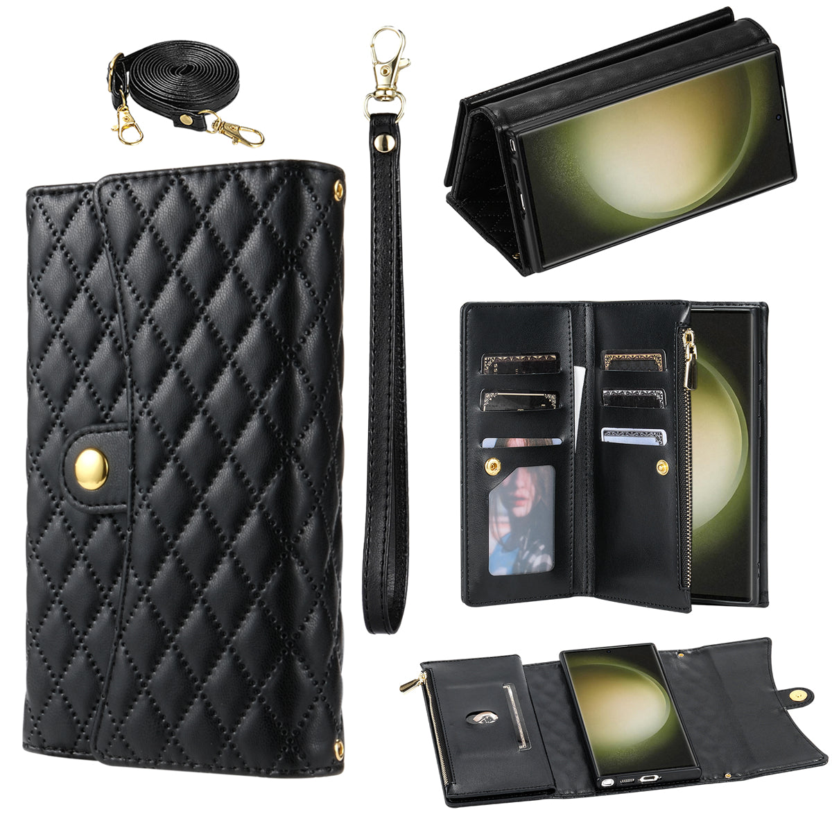 BKS-002 For Samsung Galaxy S24 Ultra Wallet Case 7 Card Slots Leather Shockproof Phone Cover - Black