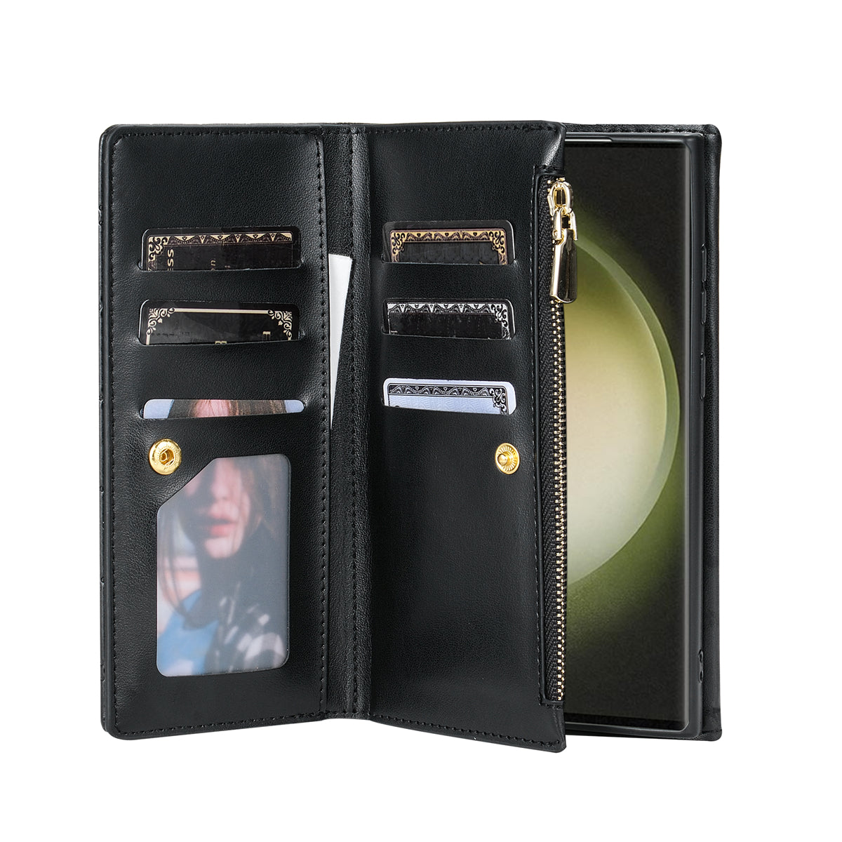 BKS-002 For Samsung Galaxy S24 Ultra Wallet Case 7 Card Slots Leather Shockproof Phone Cover - Black