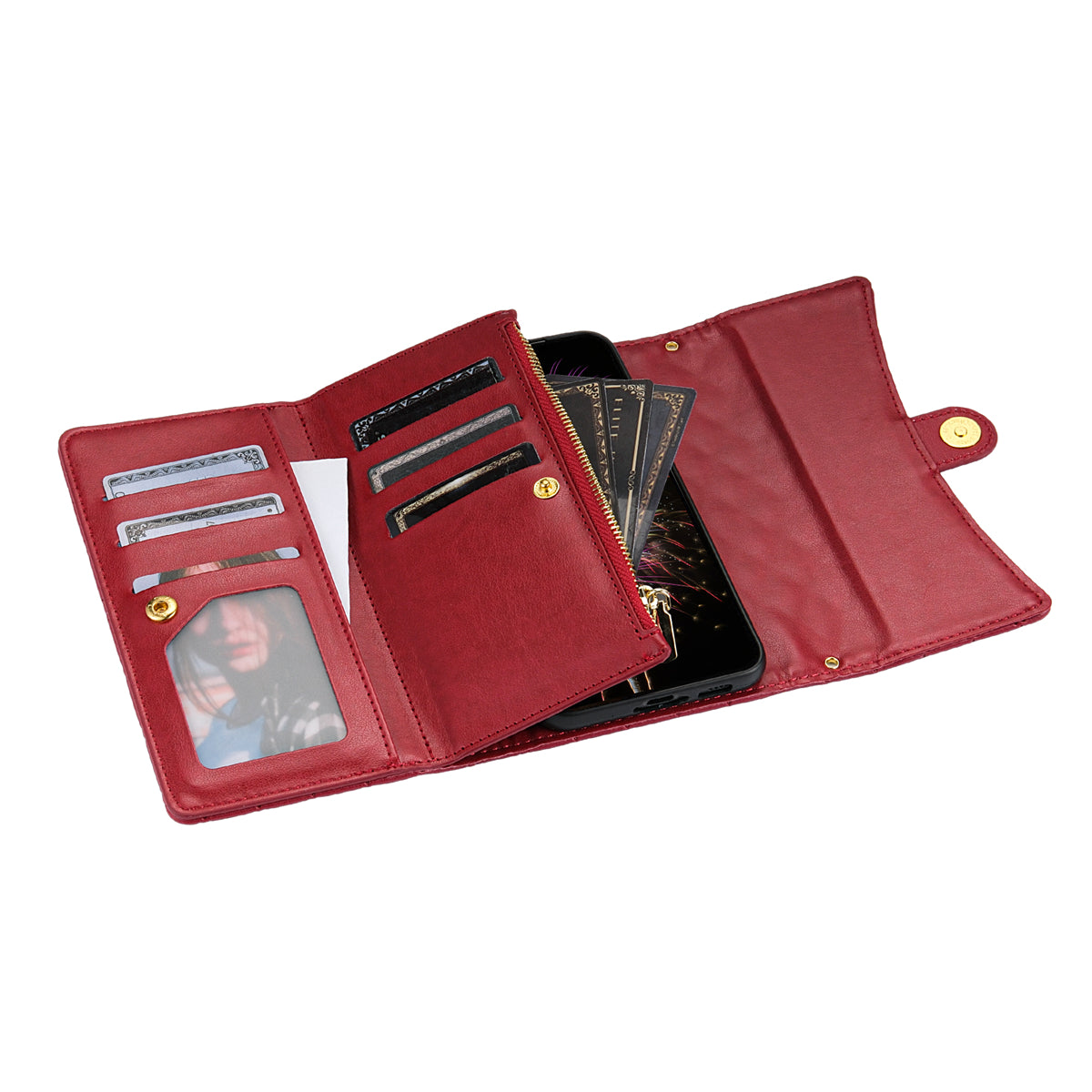 BKS-002 For Samsung Galaxy S24+ Wallet Case PU Leather Phone Cover Handbag with Long Strap - Red