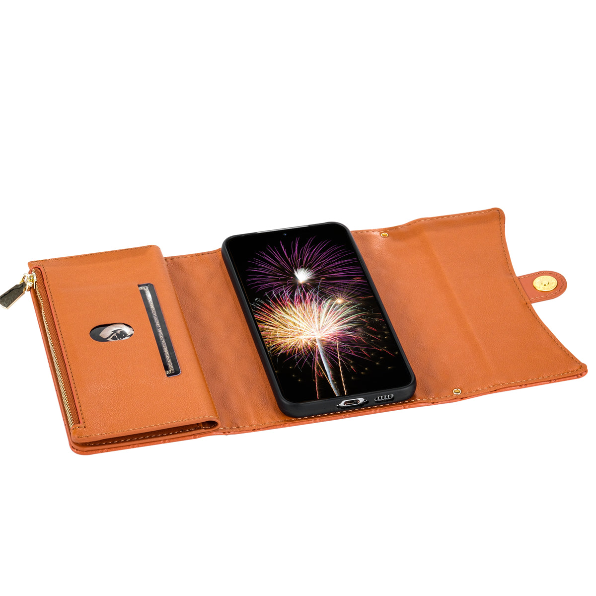 BKS-002 For Samsung Galaxy S24+ Wallet Case PU Leather Phone Cover Handbag with Long Strap - Brown