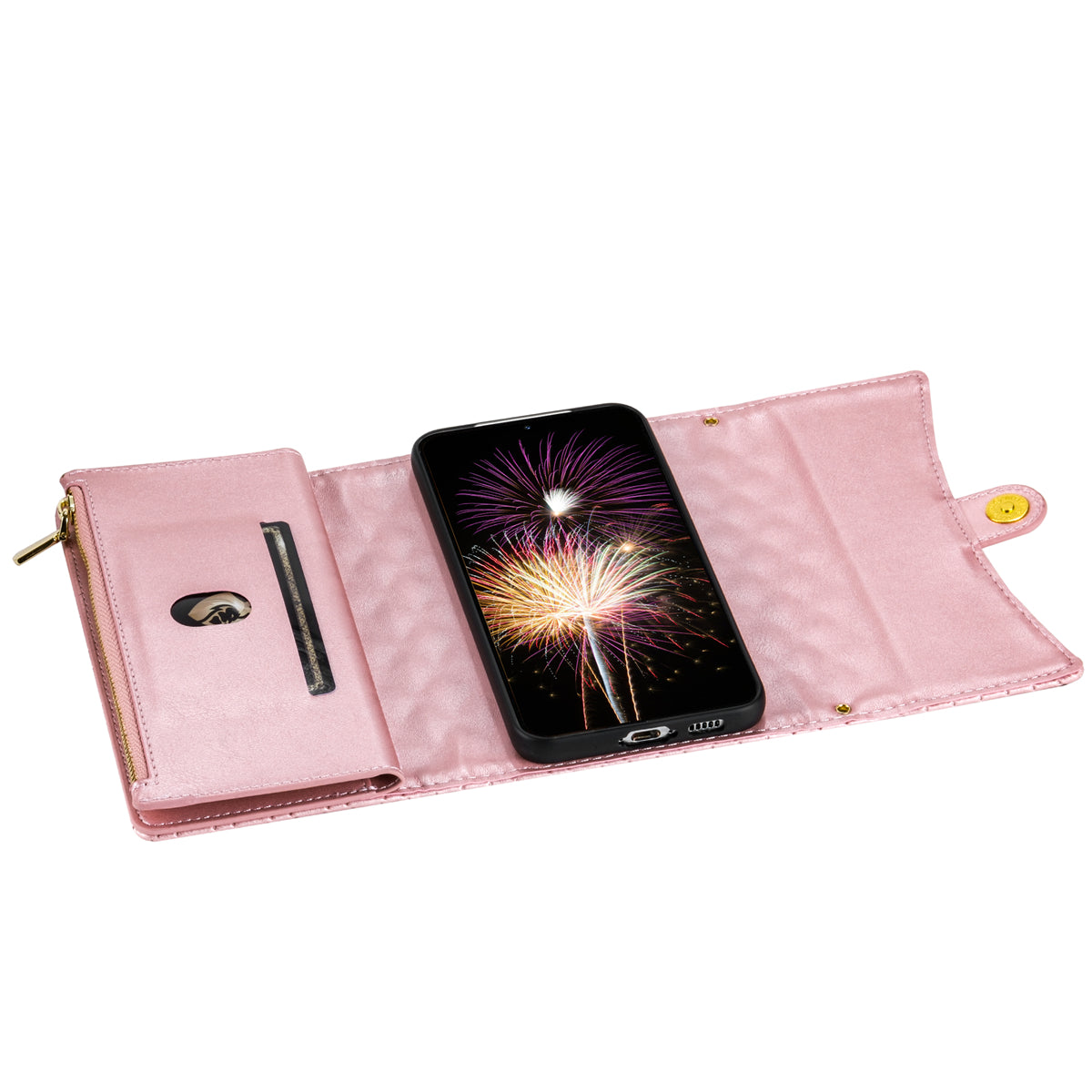 BKS-002 For Samsung Galaxy S24+ Wallet Case PU Leather Phone Cover Handbag with Long Strap - Rose Gold