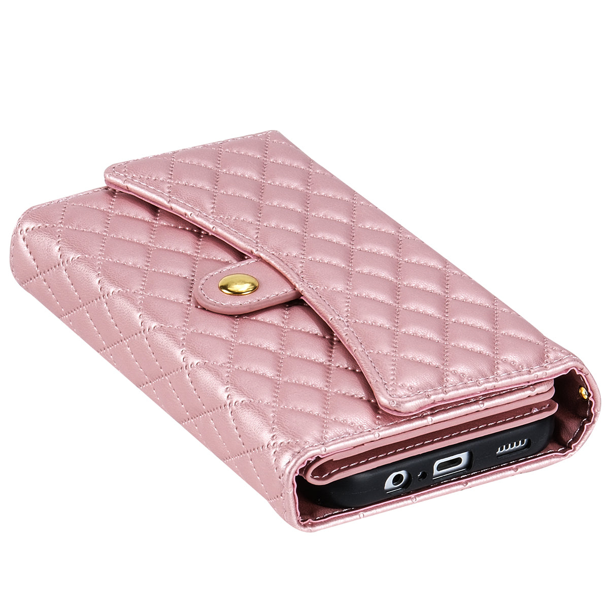 BKS-002 For Samsung Galaxy S24+ Wallet Case PU Leather Phone Cover Handbag with Long Strap - Rose Gold