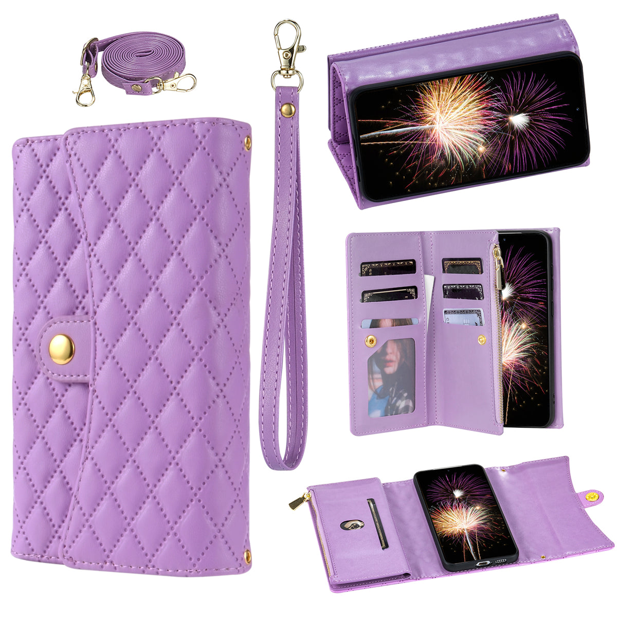 BKS-002 For Samsung Galaxy S24+ Wallet Case PU Leather Phone Cover Handbag with Long Strap - Purple