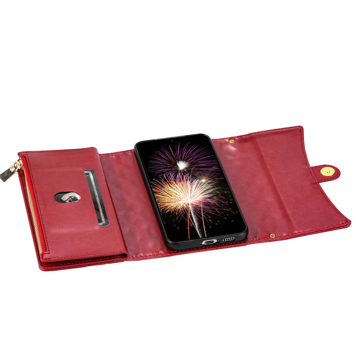 BKS-002 For Samsung Galaxy S24 Leather Flip Case Phone Cover Card Slots Zipper Pocket - Red