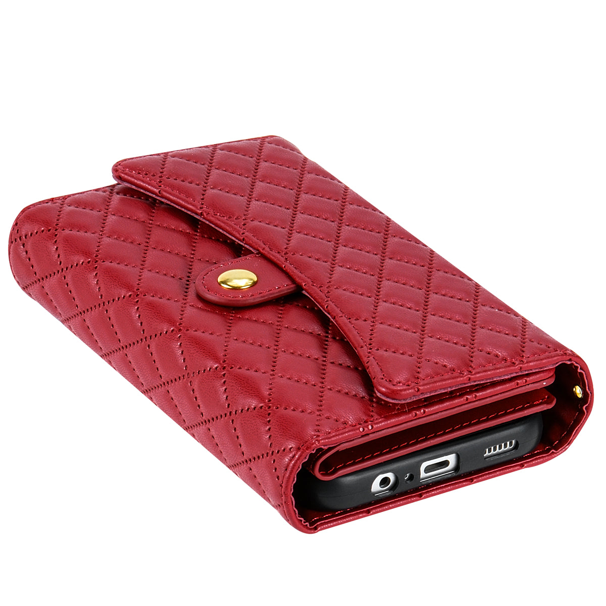 BKS-002 For Samsung Galaxy S24 Leather Flip Case Phone Cover Card Slots Zipper Pocket - Red