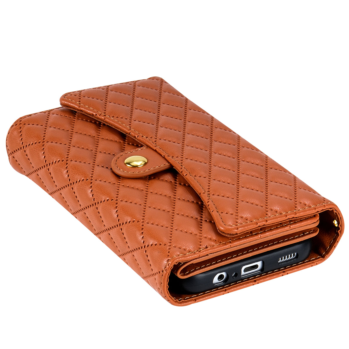 BKS-002 For Samsung Galaxy S24 Leather Flip Case Phone Cover Card Slots Zipper Pocket - Brown