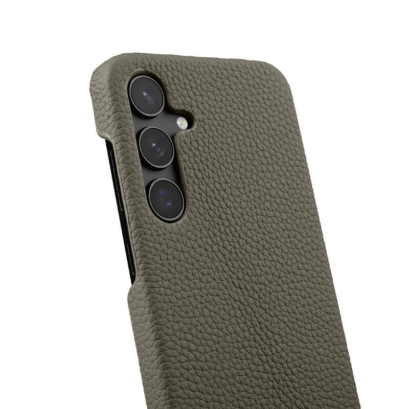 MELKCO For Samsung Galaxy S24 Case Genuine Cow Leather+PC Cell Phone Cover - Grey