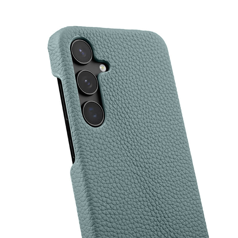 MELKCO For Samsung Galaxy S24 Case Genuine Cow Leather+PC Cell Phone Cover - Baby Blue