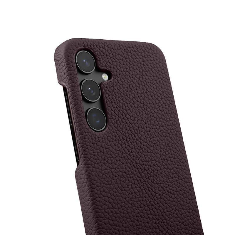 MELKCO For Samsung Galaxy S24 Case Genuine Cow Leather+PC Cell Phone Cover - Dark Purple