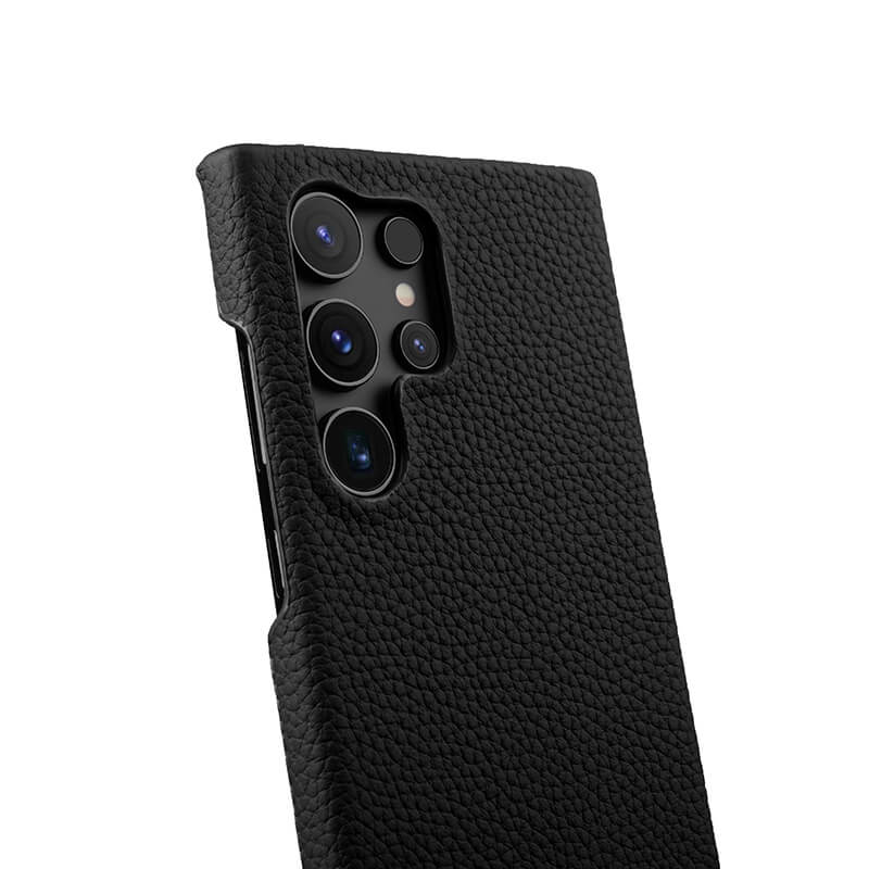 MELKCO For Samsung Galaxy S24 Ultra Cell Phone Case Genuine Cow Leather+PC Anti-scratch Cover - Black