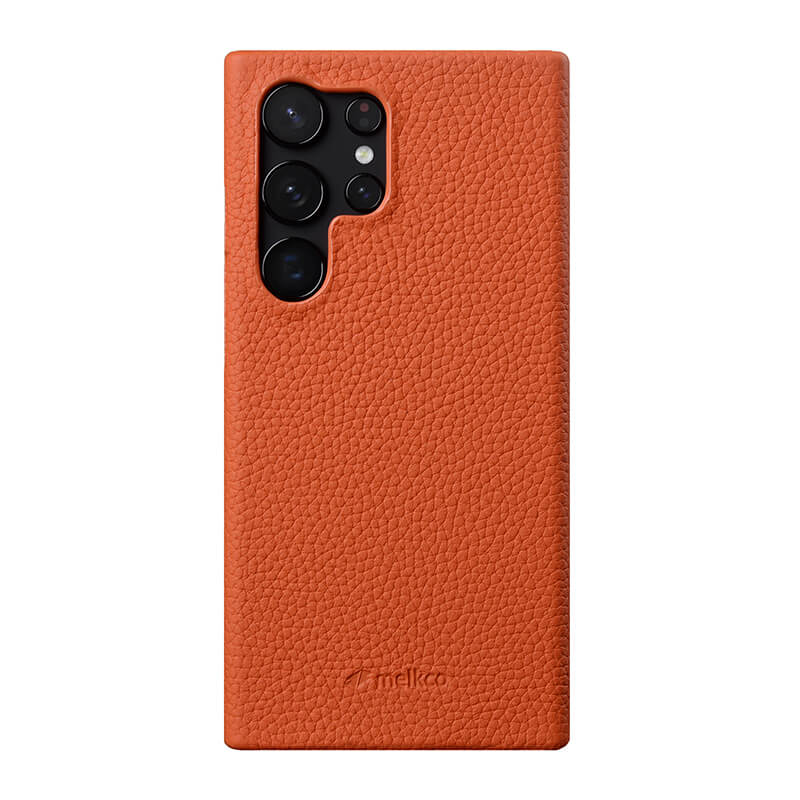 MELKCO For Samsung Galaxy S24 Ultra Cell Phone Case Genuine Cow Leather+PC Anti-scratch Cover - Orange