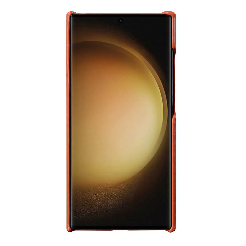 MELKCO For Samsung Galaxy S24 Ultra Cell Phone Case Genuine Cow Leather+PC Anti-scratch Cover - Orange