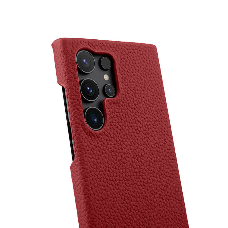 MELKCO For Samsung Galaxy S24 Ultra Cell Phone Case Genuine Cow Leather+PC Anti-scratch Cover - Red