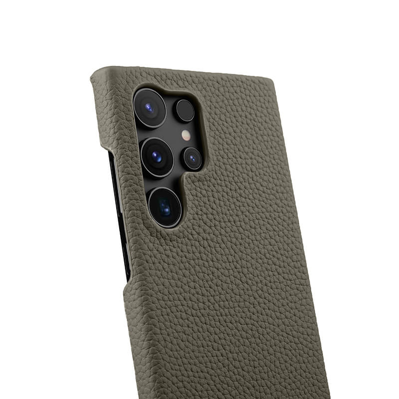 MELKCO For Samsung Galaxy S24 Ultra Cell Phone Case Genuine Cow Leather+PC Anti-scratch Cover - Grey