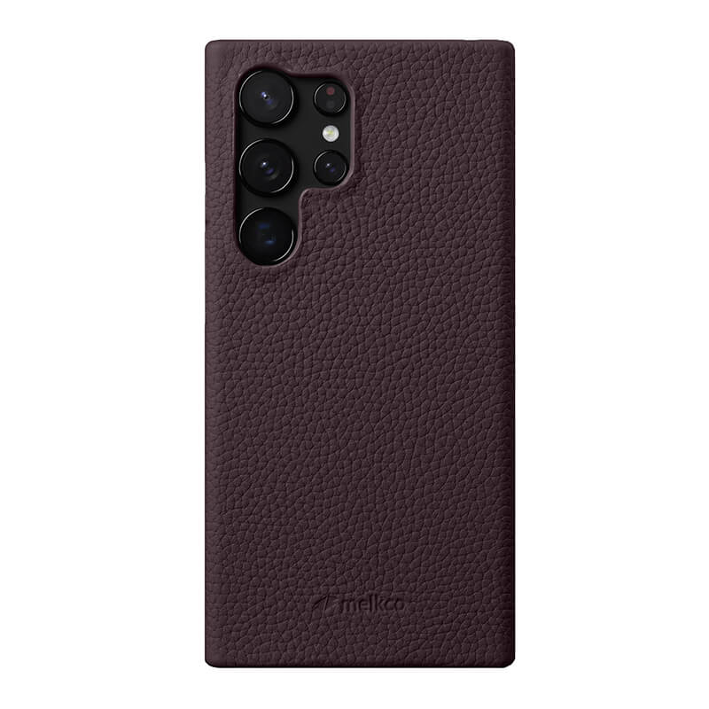 MELKCO For Samsung Galaxy S24 Ultra Cell Phone Case Genuine Cow Leather+PC Anti-scratch Cover - Dark Purple