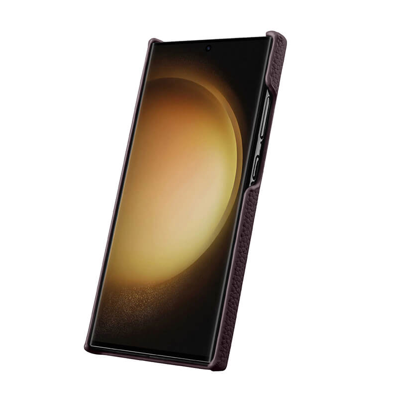 MELKCO For Samsung Galaxy S24 Ultra Cell Phone Case Genuine Cow Leather+PC Anti-scratch Cover - Dark Purple