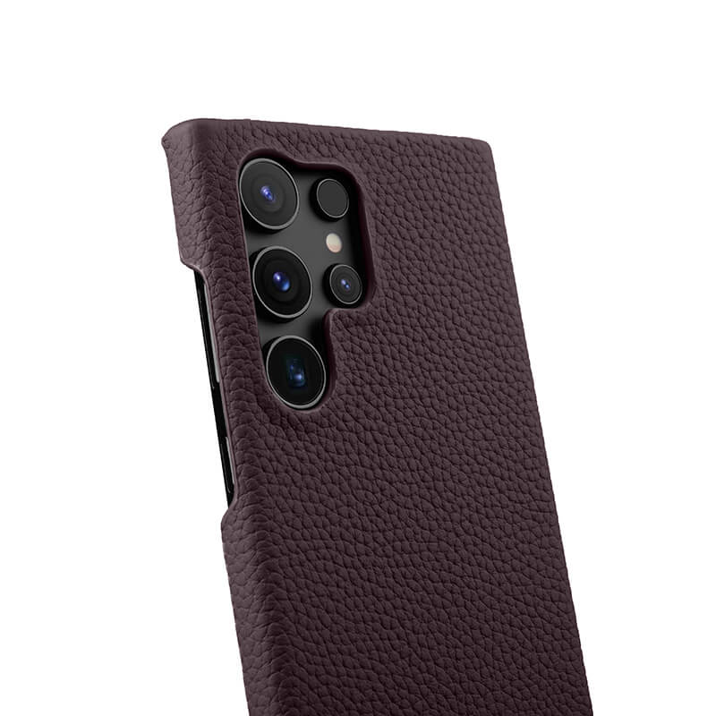 MELKCO For Samsung Galaxy S24 Ultra Cell Phone Case Genuine Cow Leather+PC Anti-scratch Cover - Dark Purple