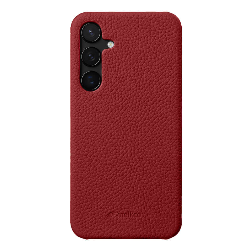 MELKCO For Samsung Galaxy S24+ Cell Phone Case Drop Proof Genuine Cow Leather+PC Cover - Red