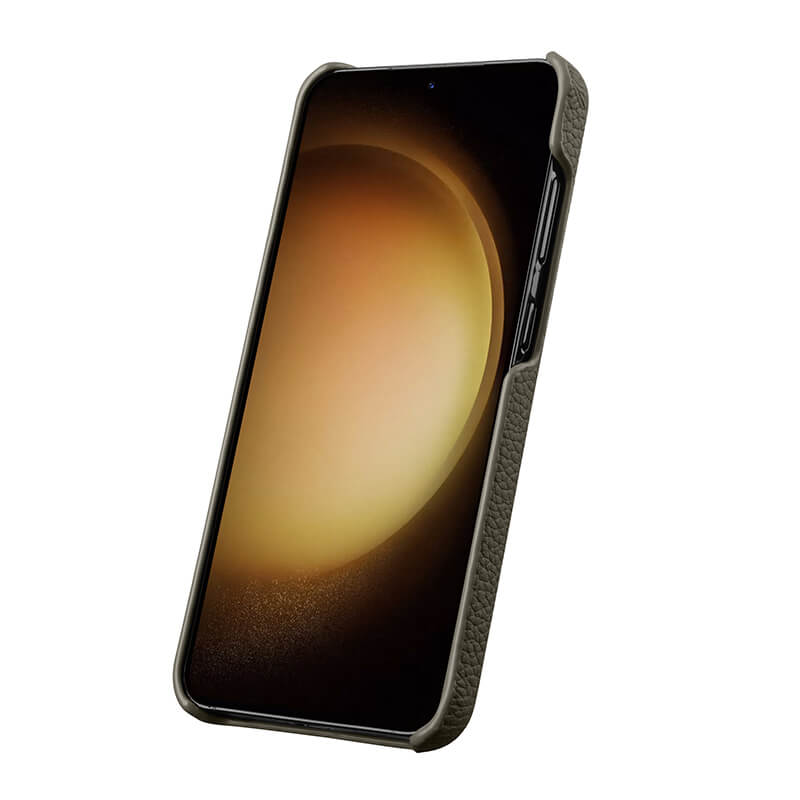 MELKCO For Samsung Galaxy S24+ Cell Phone Case Drop Proof Genuine Cow Leather+PC Cover - Grey