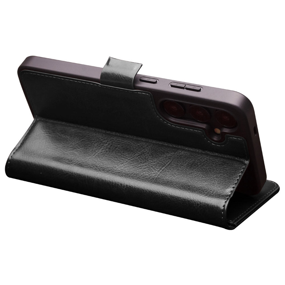 QIALINO For Samsung Galaxy S24 Phone Case Protective Genuine Cow Leather Cover - Black