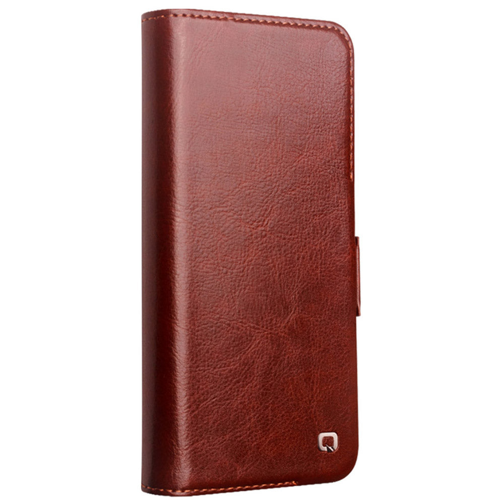 QIALINO For Samsung Galaxy S24 Phone Case Protective Genuine Cow Leather Cover - Brown