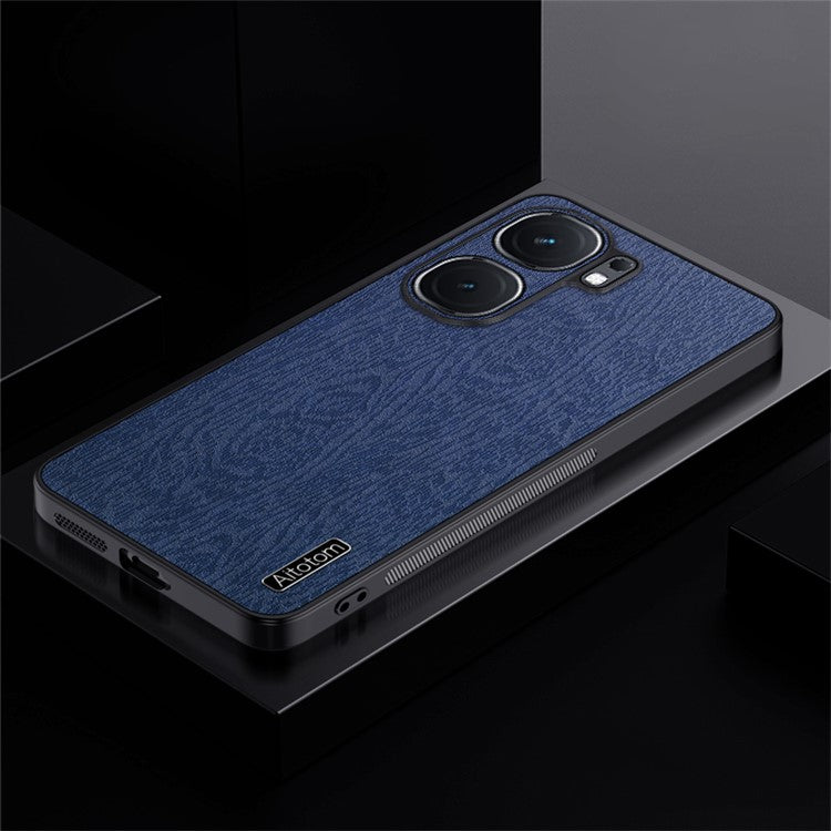 For vivo iQOO Neo9 5G Case Wood Grain PU+PC+TPU Shockproof Phone Cover - Blue