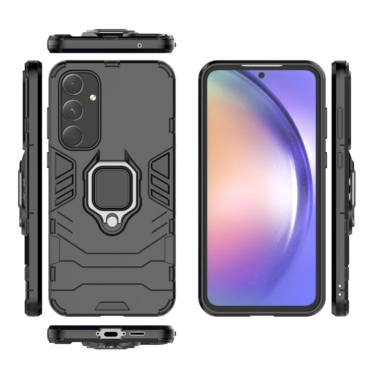 For Samsung Galaxy A55 5G Case Anti-drop PC + TPU Ring Kickstand Phone Shell - Black