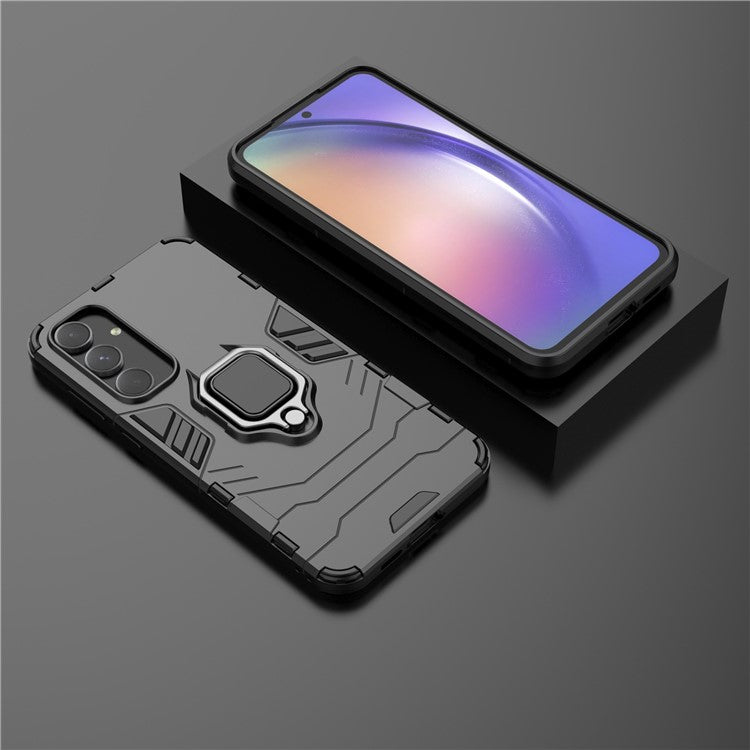 For Samsung Galaxy A55 5G Case Anti-drop PC + TPU Ring Kickstand Phone Shell - Black