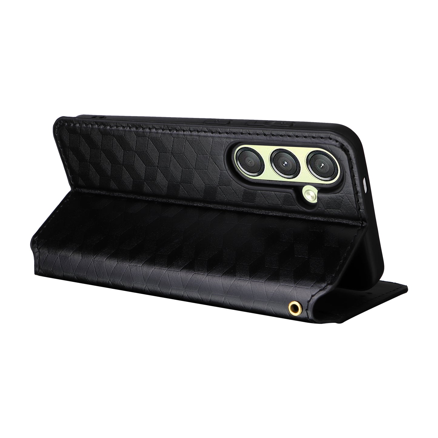 For Samsung Galaxy S24 Magnetic Phone Case Rhombus Pattern Leather Cover - Black