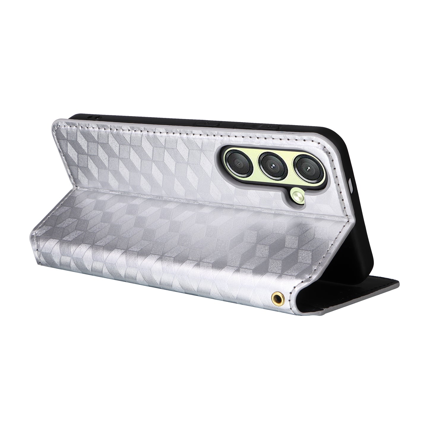 For Samsung Galaxy S24+ Case Rhombus Pattern Automatic Closing Phone Cover - Silver