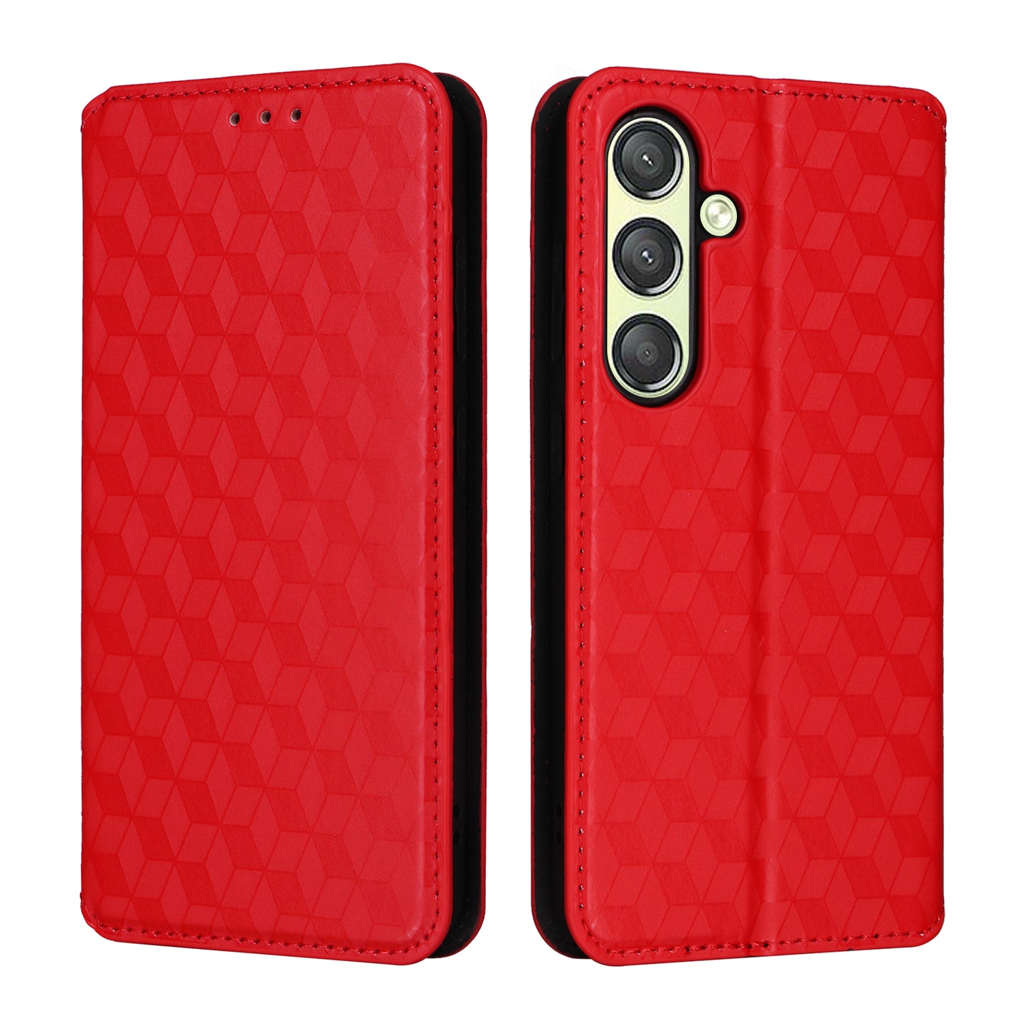 For Samsung Galaxy S24+ Case Rhombus Pattern Automatic Closing Phone Cover - Red