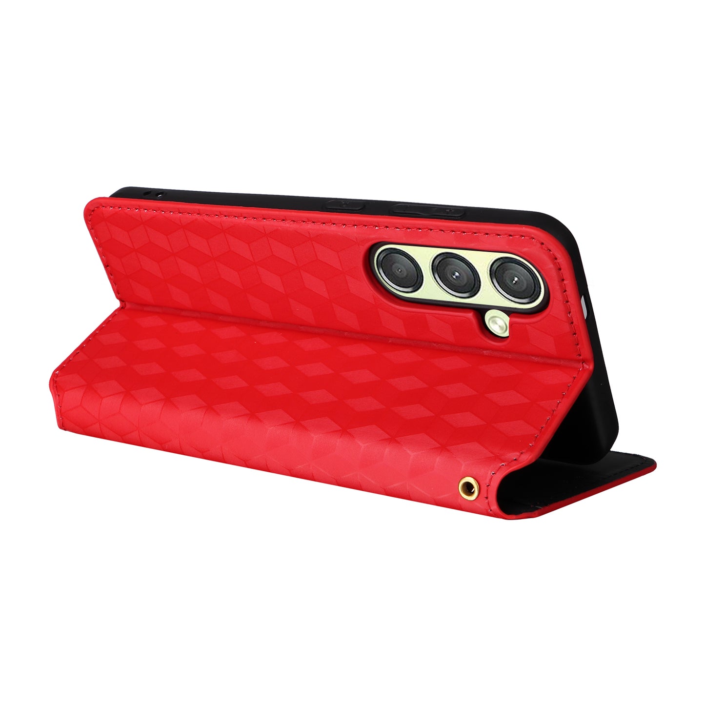 For Samsung Galaxy S24+ Case Rhombus Pattern Automatic Closing Phone Cover - Red