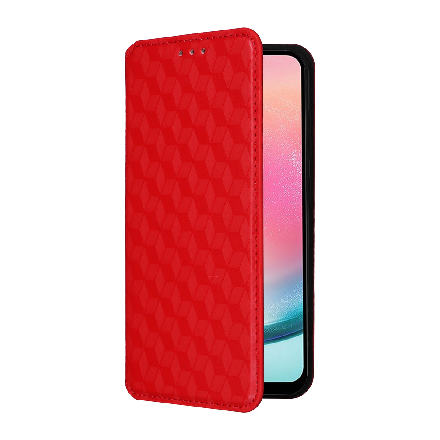 For Samsung Galaxy S24+ Case Rhombus Pattern Automatic Closing Phone Cover - Red