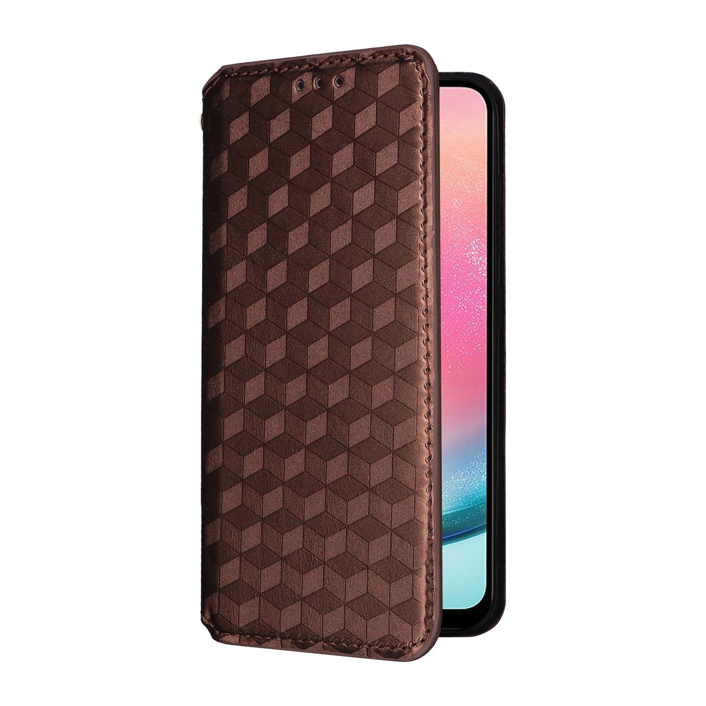 For Samsung Galaxy S24+ Case Rhombus Pattern Automatic Closing Phone Cover - Brown