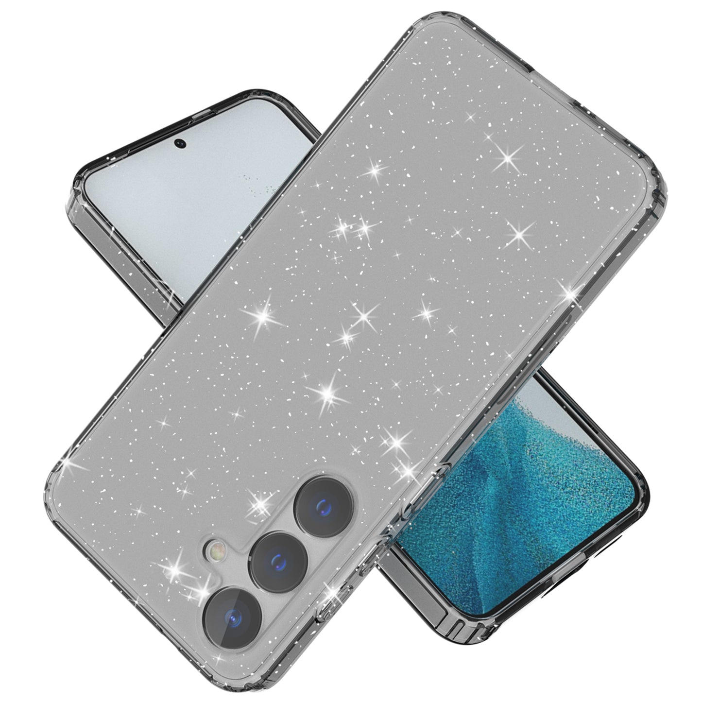 For Samsung Galaxy S24+ Clear Phone Case Soft TPU Cover Glitter Powder - Transparent Black