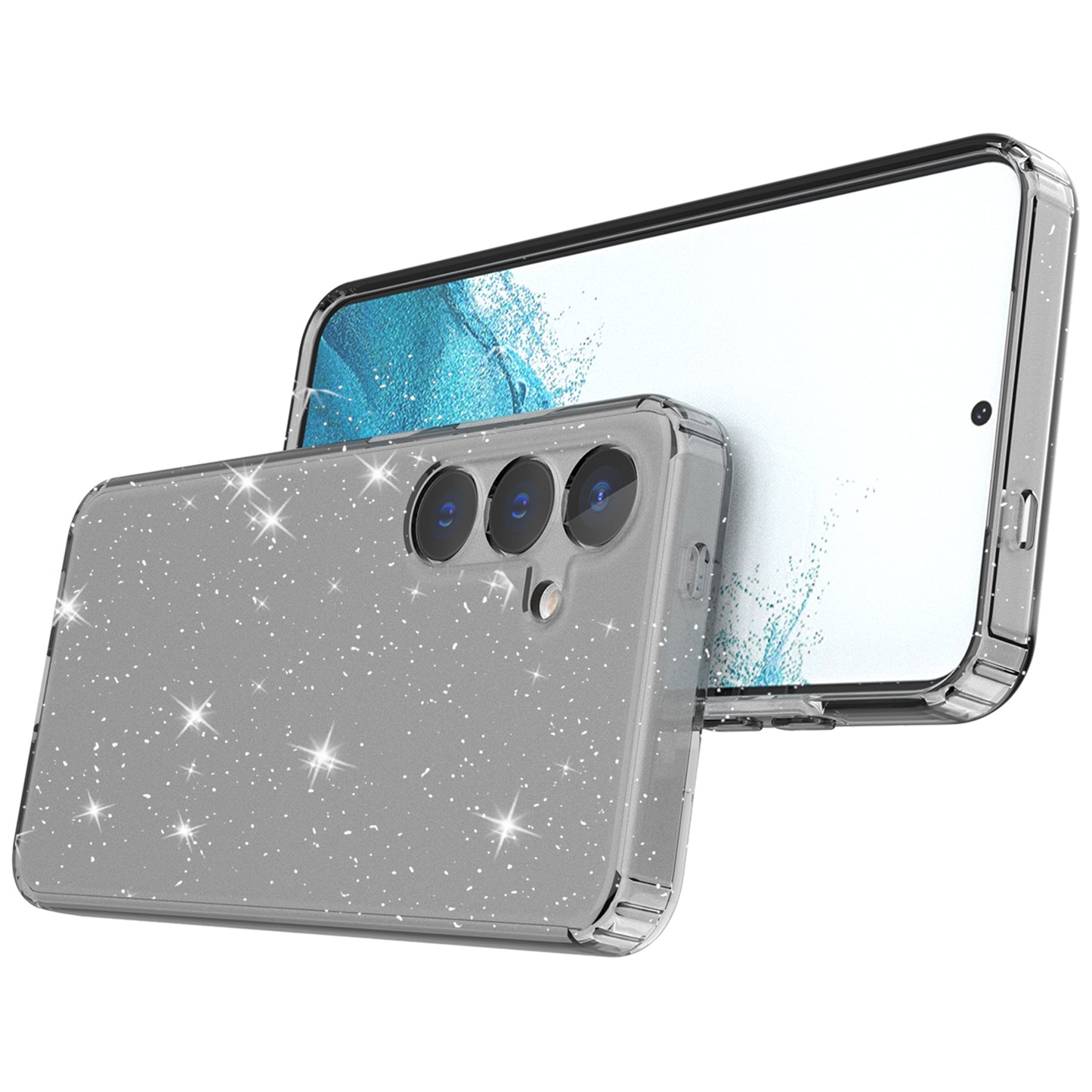 For Samsung Galaxy S24+ Clear Phone Case Soft TPU Cover Glitter Powder - Transparent Black