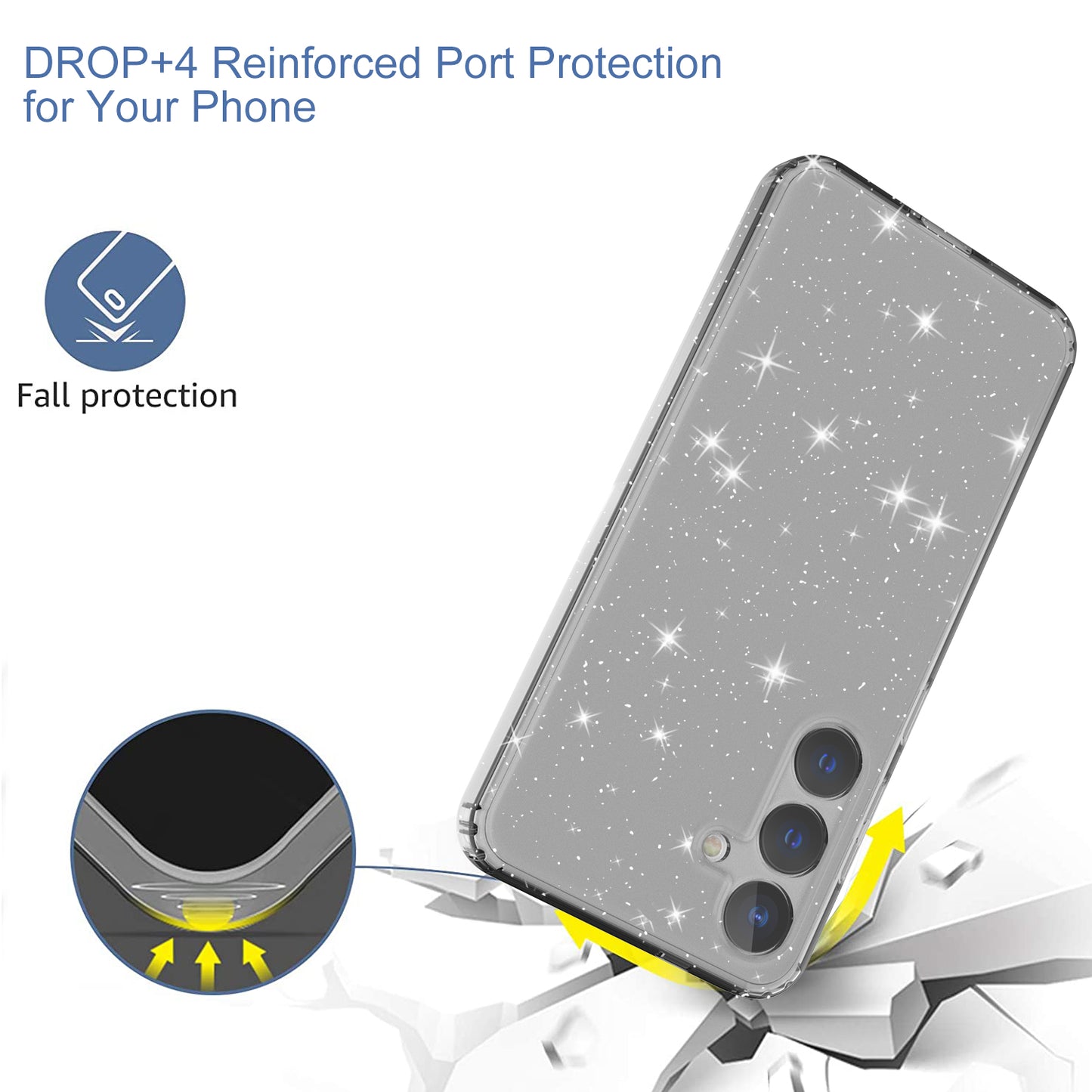 For Samsung Galaxy S24+ Clear Phone Case Soft TPU Cover Glitter Powder - Transparent Black