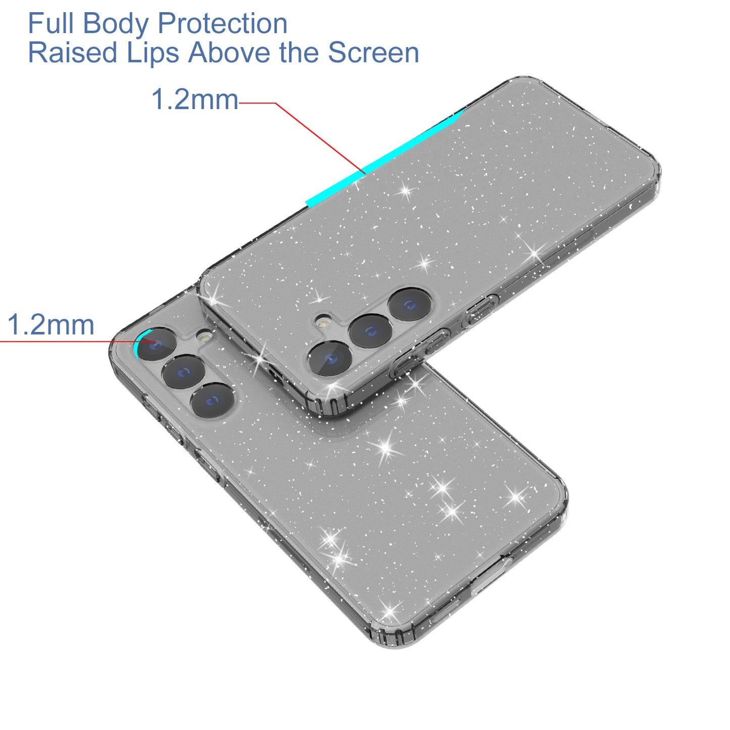 For Samsung Galaxy S24+ Clear Phone Case Soft TPU Cover Glitter Powder - Transparent Black