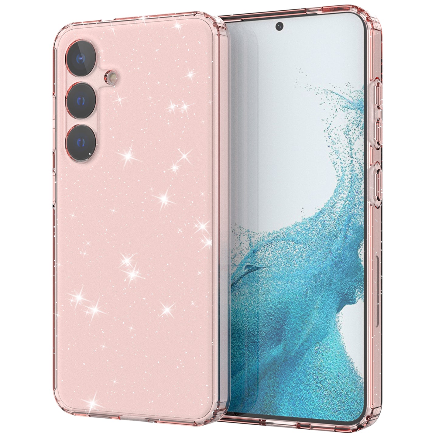 For Samsung Galaxy S24+ Clear Phone Case Soft TPU Cover Glitter Powder - Transparent Pink
