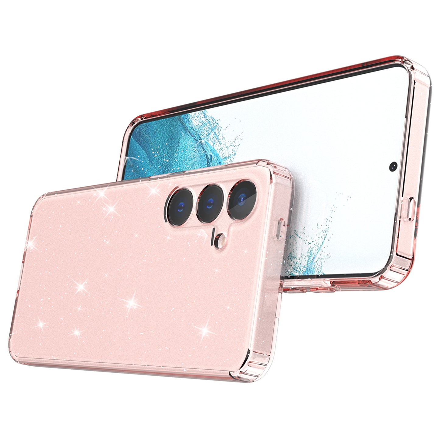 For Samsung Galaxy S24+ Clear Phone Case Soft TPU Cover Glitter Powder - Transparent Pink