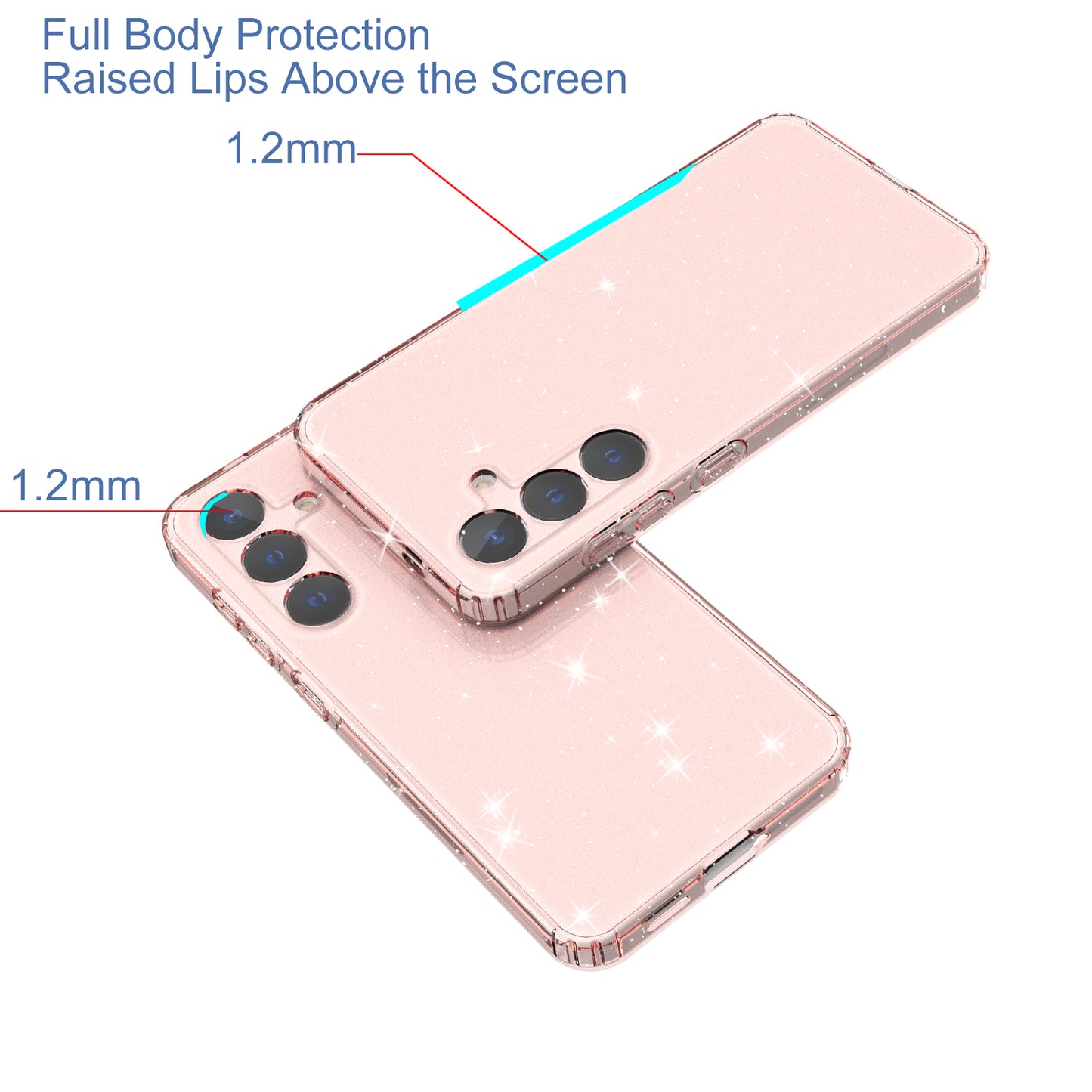 For Samsung Galaxy S24+ Clear Phone Case Soft TPU Cover Glitter Powder - Transparent Pink