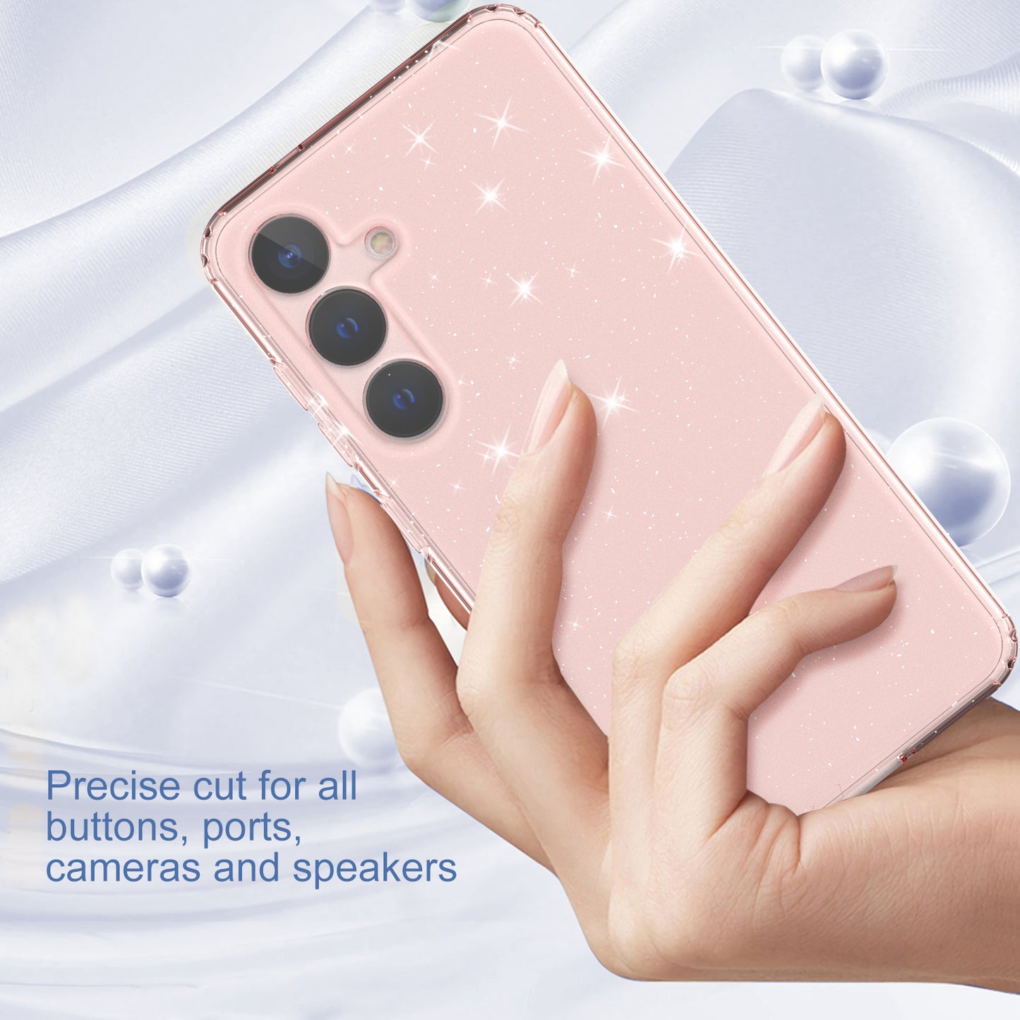 For Samsung Galaxy S24+ Clear Phone Case Soft TPU Cover Glitter Powder - Transparent Pink