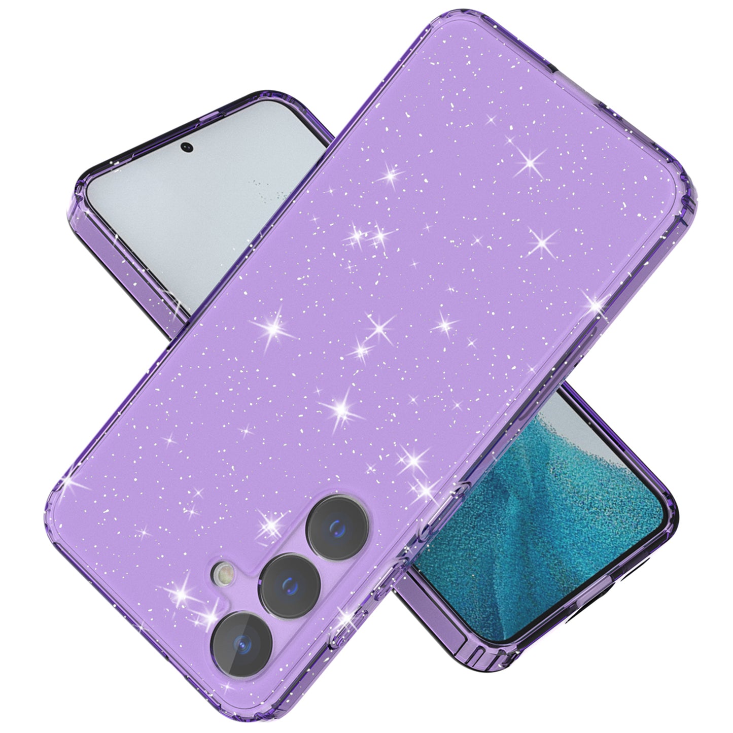 For Samsung Galaxy S24+ Clear Phone Case Soft TPU Cover Glitter Powder - Transparent Purple