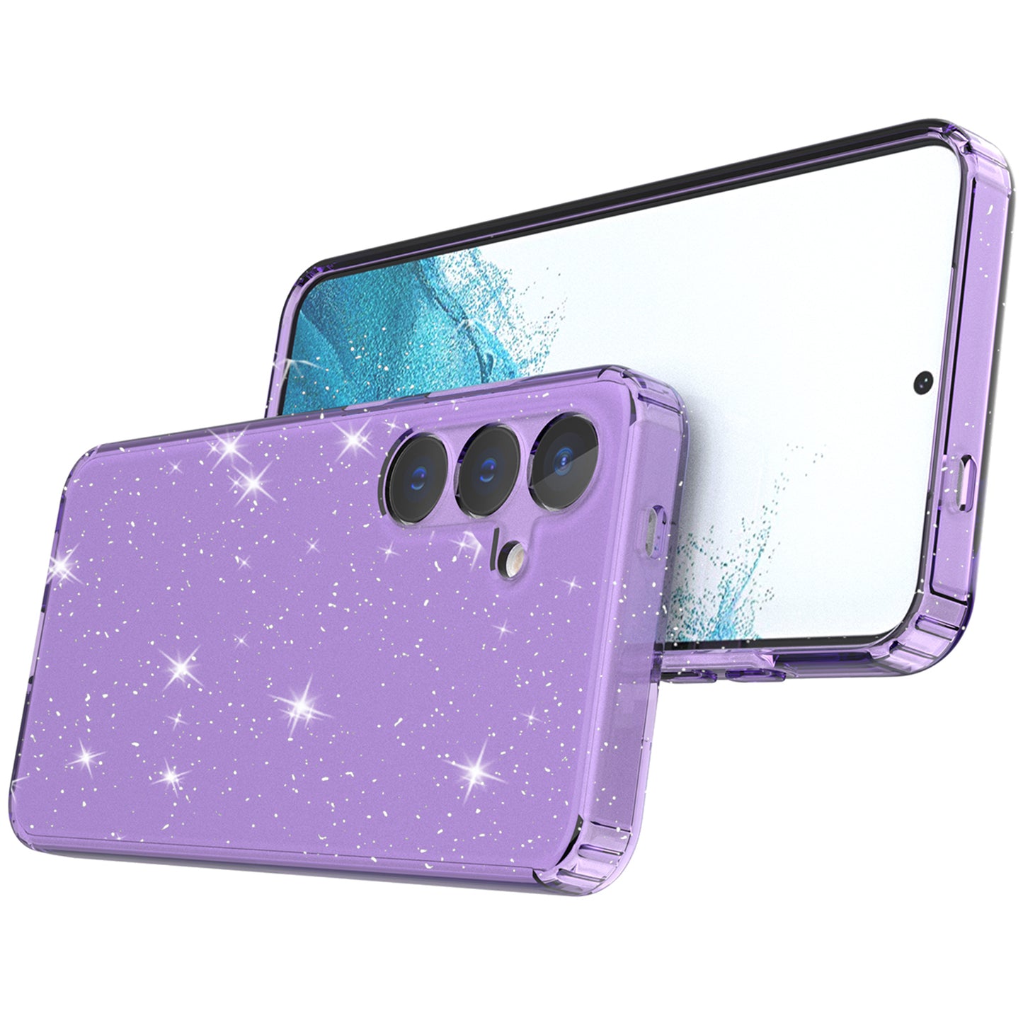 For Samsung Galaxy S24+ Clear Phone Case Soft TPU Cover Glitter Powder - Transparent Purple