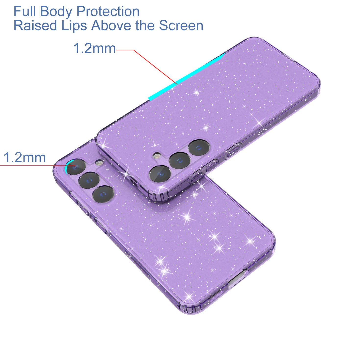 For Samsung Galaxy S24+ Clear Phone Case Soft TPU Cover Glitter Powder - Transparent Purple