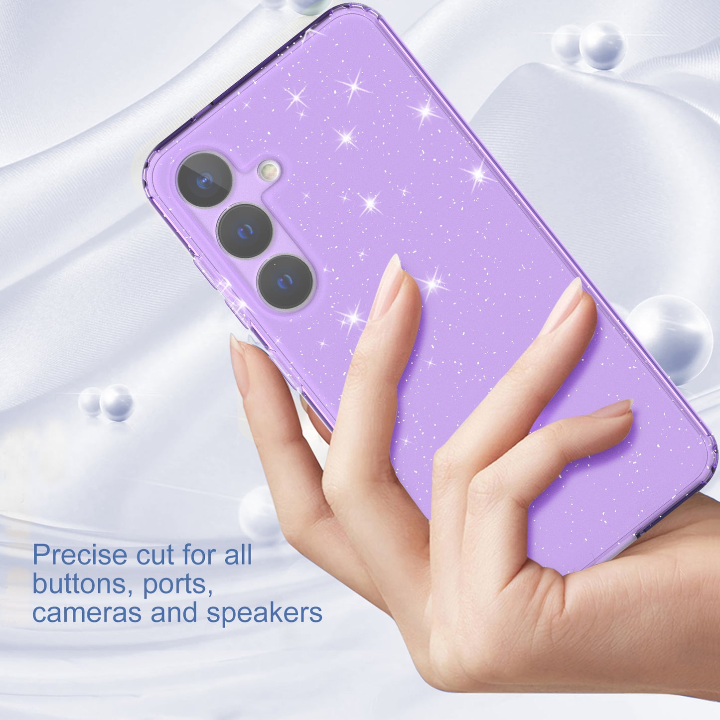 For Samsung Galaxy S24+ Clear Phone Case Soft TPU Cover Glitter Powder - Transparent Purple